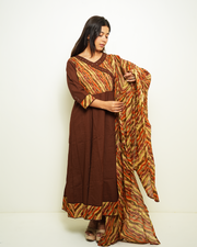 Vasudha Chocolate Brown Printed Anarkali Set with Dupatta