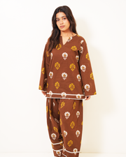 Mahira Cocoa Brown Floral Farshi Salwar Co-ord Set