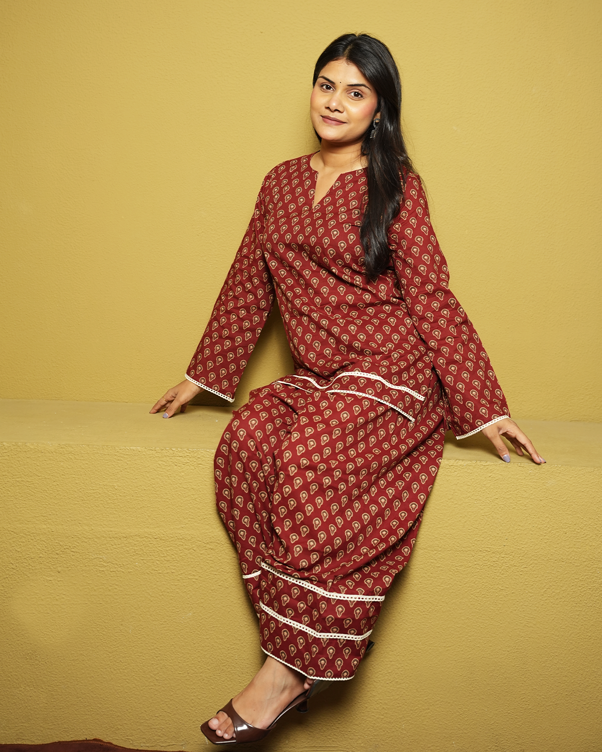 Aarunya Rust Red Jaipuri Buti-Inspired Co-ord Set