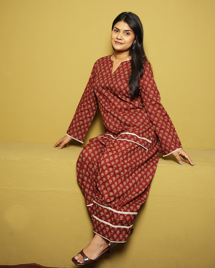Aarunya Rust Red Jaipuri Buti-Inspired Co-ord Set
