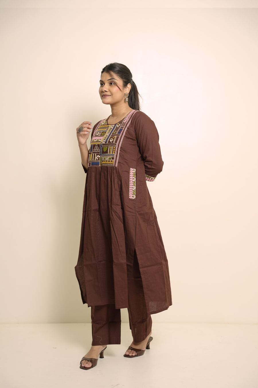 Mridula Chocolate Brown Embroidered Anarkali Set