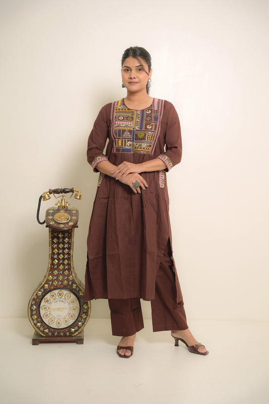 Mridula Chocolate Brown Embroidered Anarkali Set