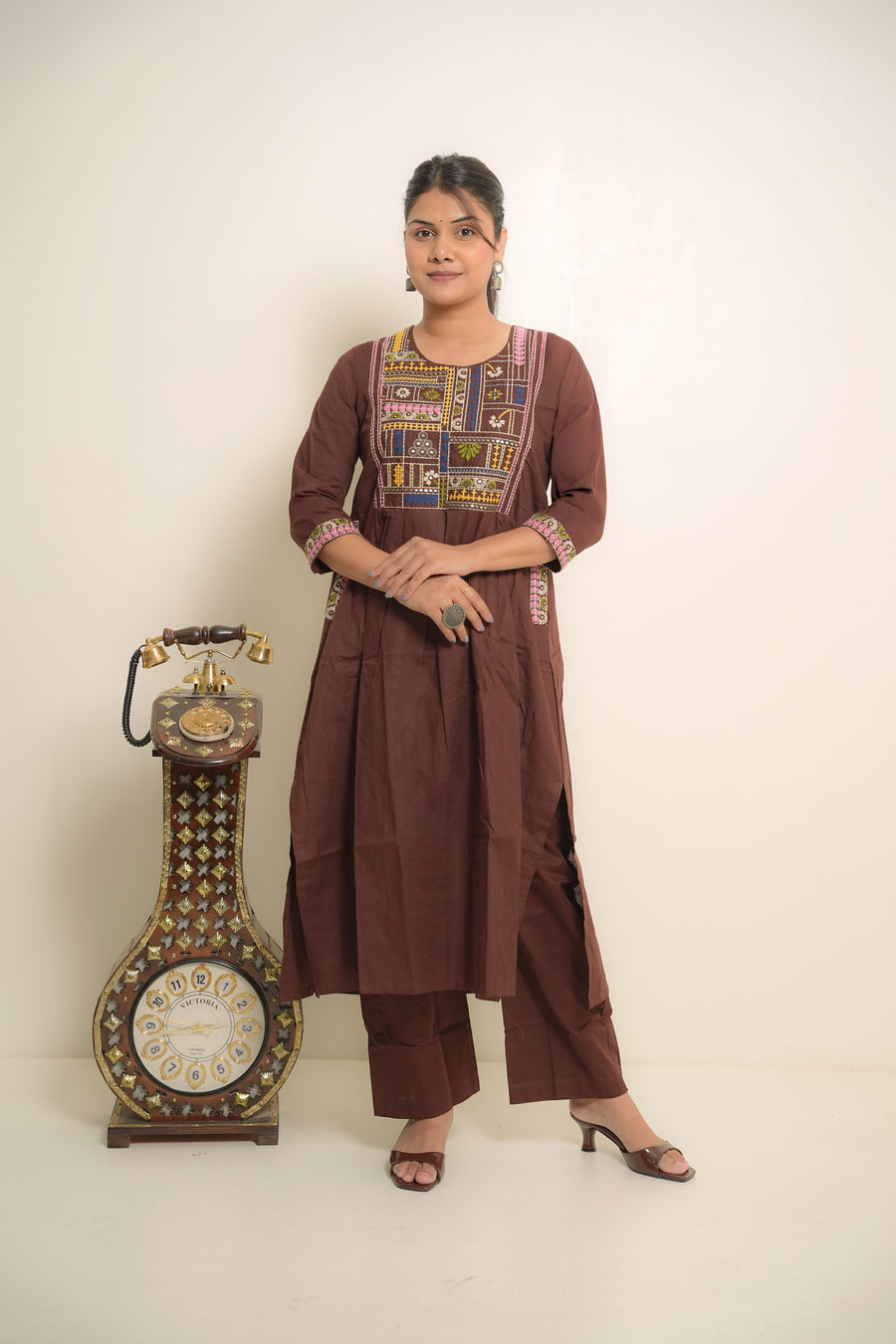Mridula Chocolate Brown Embroidered Anarkali Set