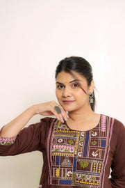 Mridula Chocolate Brown Embroidered Anarkali Set
