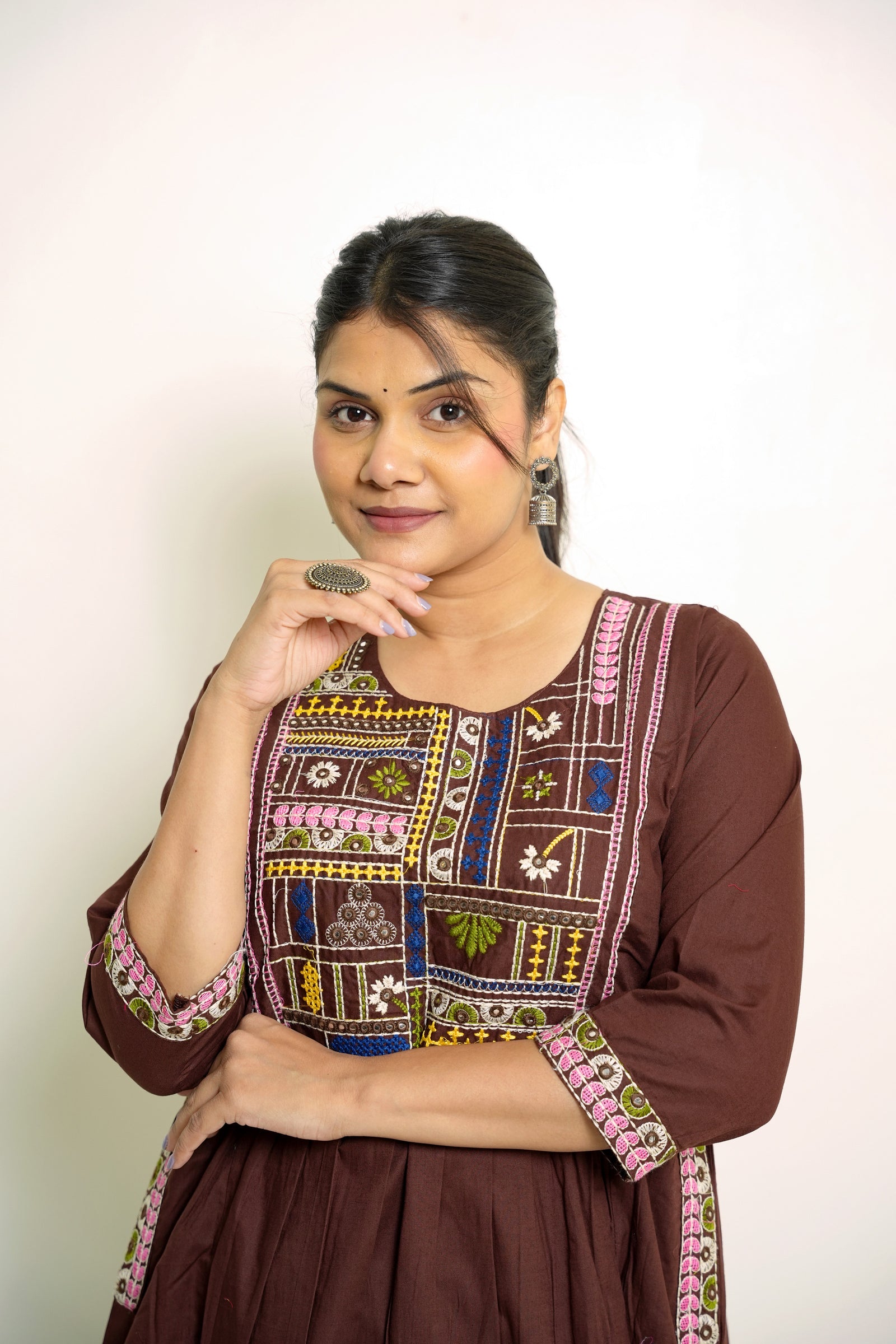 Mridula Chocolate Brown Embroidered Anarkali Set