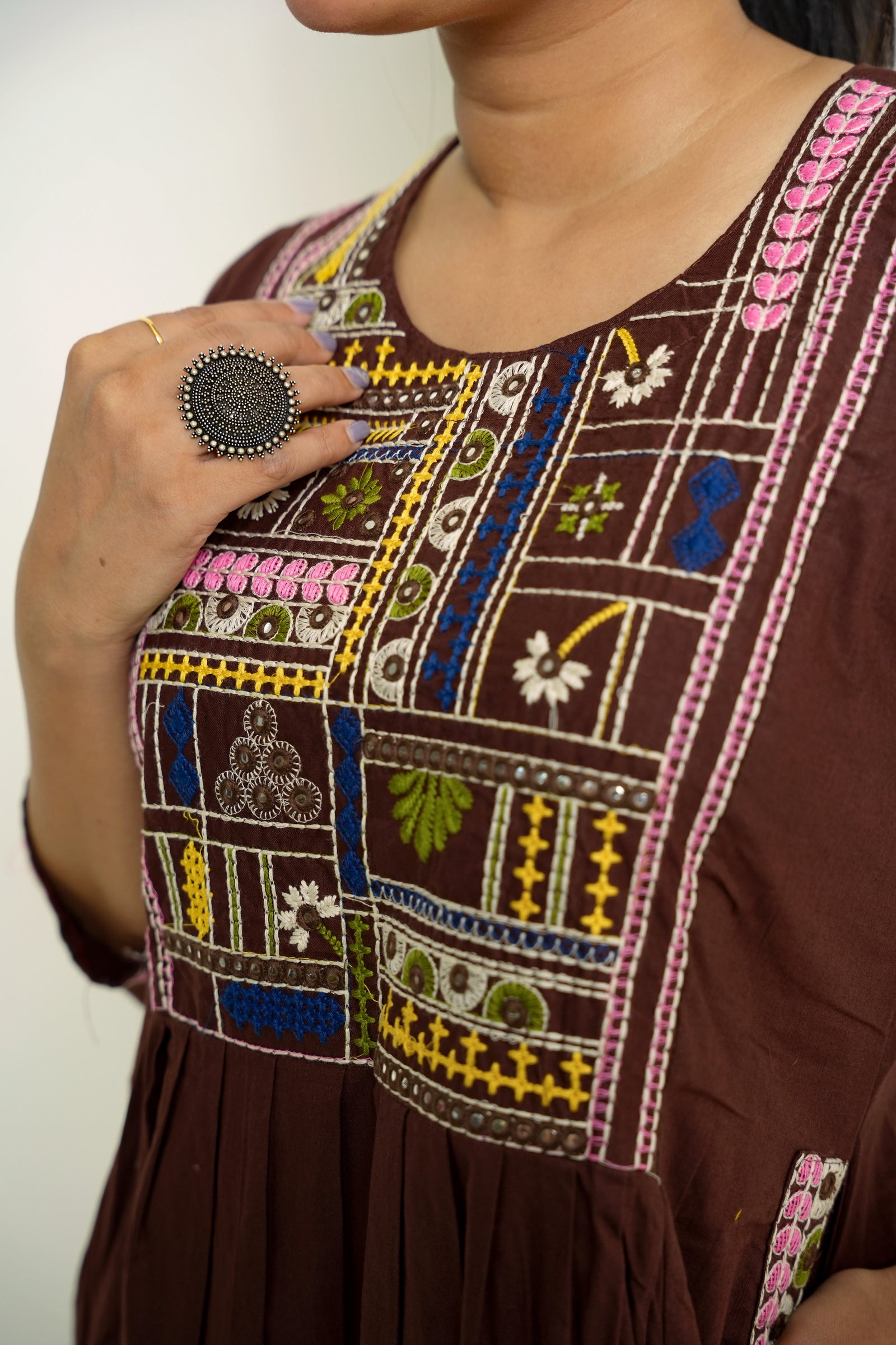 Mridula Chocolate Brown Embroidered Anarkali Set